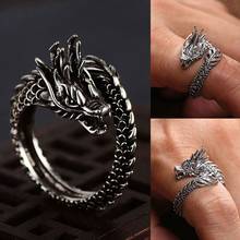 Новое дизайнерское регулируемое кольцо в стиле ретро с серебряным драконом для мужчин и женщин, модные открытые кольца для пальцев 2024 - купить недорого