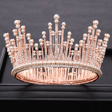 AiliBride-corona grande redonda de oro rosa con diamantes de imitación, para boda, tiara, vestido de pasarela, tocado de novia, accesorios de joyería para el cabello 2024 - compra barato