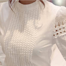 Blusas femininas manga comprida com gancho, camisa branca vazada de flores tamanho grande 2024 - compre barato