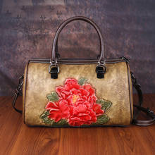 Genuine Embossed Leather Handbag Shoulder Cross body Bags Female Floral Retro Multi-Capacity Shopping Women Tote Messenger Bag 2024 - buy cheap