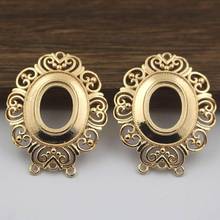 20 pçs de bronze casted oriental flor encantos oval aberto para trás cabochons base conectores para diy feminino borla brincos pingentes fazendo 2024 - compre barato