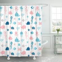 Cortina de ducha de animales marinos para niños, tela de poliéster impermeable, con ganchos, color azul y rosa, de 72x72 pulgadas 2024 - compra barato