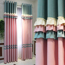 Blackout Curtains for Living Room Bedroom Korean Pink Green Curtain With Lace White Sheer Curtain Embroidery Tulle Girl Blinds 2024 - buy cheap