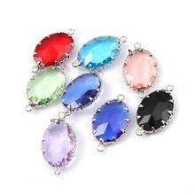 8Seasons Fashion Copper Charms Oval Silver Color Black Colorful With Glass Cabochons Faceted DIY Findings 25mm x 14mm, 3 PCs 2024 - buy cheap