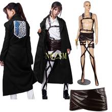 Chaqueta Shingeki no Kyojin Levi Rivaille para adulto, traje de cosplay, traje de ataque a los Titanes, chal negro, cinturón, pantalones cortos de cuero 2024 - compra barato