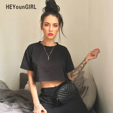 HEYounGIRL Solid Casual Short Sleeve Crop Top T Shirt Fashion Basic T-shirt Ladies O Cotton Neck Woman Tshirt Top Summer Korean 2024 - buy cheap