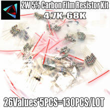 130Pcs 4.7K-68K Ohm 2W 5% 26ValuesX5Pcs Carbon Film Resistor, Assorted Kit Sample Bag 2024 - buy cheap