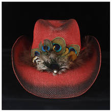 Sombrero de paja de vaquero occidental para mujer, gorra de sol estilo panamá, Jazz 2024 - compra barato