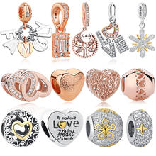 Original 925 Sterling Silver Charm Bead Heart Family Tree Snowflake Rose Gold Crystal Charms Fit Bracelet DIY Jewelry 2024 - buy cheap