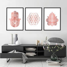 Arte de impressão de yoga, arte em ouro rosado, flor da vida, poster hamsa, pintura em tela, pintura de parede, imagem decorativa, decoração moderna do quarto 2024 - compre barato