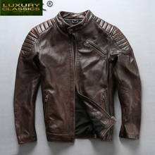 Chaqueta de cuero genuino para hombre, abrigo de cuero Real para Moto, invierno y otoño, 100% 2024 - compra barato