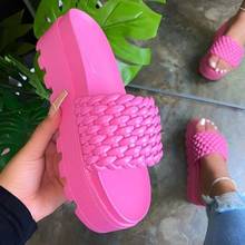 2021 Spring/summer New Women's High-heeled Sponge Cake Sole Rubber Super Thick-soled Slippers Woven Pattern Female Sandals 2024 - buy cheap