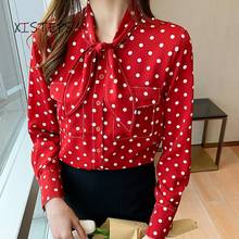 Polka Dot Red Chiffon Casual Shirts For Women 2021 Ladies Long Sleeve Bow Tie Chiffon Blouses Female Fashion Clothings Blusas 2024 - buy cheap