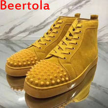 Flock Yellow Men's Sneakers Lace Up Round Toe Spike Head High Top Casual Shoes Men Rivets Tenis Masculino Thick Bottom Shoes Men 2024 - buy cheap