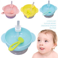 3PCS/set PP Baby Tableware Infant Feeding Blow Anti Falling Suction Cup Cartoon Auxiliary Food Bowl + Buckle Straw+crooked Spoon 2024 - buy cheap