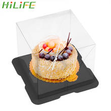 Hilife caixa de doces pet, transparente, quadrado, transporte de comida, festa, embalagem de bolo, caixa de presente com suporte de fundo 2024 - compre barato