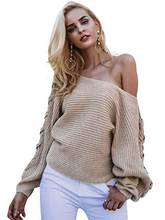Women's Sweaters Off Shoulder Lace Up Bat Sleeve Loose Knit Sweatshirt 2020 Autumn Fashion Youth Feminine Streetwear 2024 - buy cheap