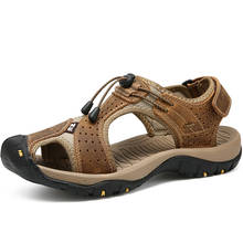 Sandalias de cuero de vaca para hombre, zapatos de gladiador para playa y exterior, zapatillas de talla grande 38-46 2024 - compra barato
