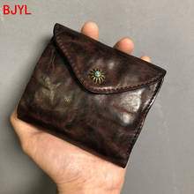 2020 New Men Short Wallet Handmade Vintage Leather Fold Mini Coin Purse Male Card Holder Cowhide Thin Wallets Original Zipper 2024 - buy cheap