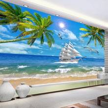 Пляжное кокосовое дерево, вид на море, 3D фото обои на заказ, фрески для гостиной, спальни, настенное украшение, Фреска, Papel De Parede 3D 2024 - купить недорого