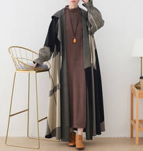 2021 New Plaid Long Maxi Windbreaker Women Long Sleeve Wool Trench Coat Female Korean Fashion Loose Autumn Oversized Coat 2024 - buy cheap