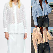 NEW Womens White/Blue Hairball Shirts Oversized Long Sleeve V Neck Shirt Top Blouse S/M/L/XL 2024 - buy cheap