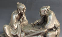 ---607+++Chinese Silver Handwork Carving Two Old Man Statue Play Chess Tournament Statue 2024 - buy cheap