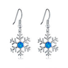 Cute Female Blue White Opal Drop Earrings Classic Silver Color Dangle Earrings Dainty Snowflake Long Wedding Earrings For Women 2024 - buy cheap