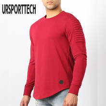 URSPORTTECH T shirt Men Big Size Long Sleeve O-neck Solid Folds Full Sleeve T shirt Men Casual Shirts For Men Fitness Tops Tees 2024 - buy cheap