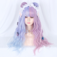 Pelucas de cabello sintético Lolita para mujer, pelo largo de onda de agua ombré, azul y rosa, resistente al calor, estilo americano 2024 - compra barato