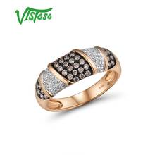 VISTOSO Pure 14K 585 Rose Gold Starry Diamond Brown Diamond Delicate Ring For Women Anniversary Engagement Trendy Fine Jewelry 2024 - buy cheap