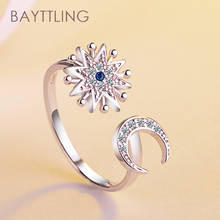 Bayttling 925 prata esterlina brilhante estrela lua zircon anel aberto para a mulher moda glamour casamento jóias presente 2024 - compre barato