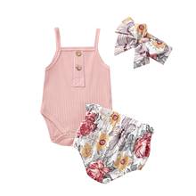 Summer Newborn Baby Girl Clothes Outfits Sleeveless Sling Bodysuit+Floral Shorts+Headband 3Pieces Baby Girl Sets 0-24Months 2024 - buy cheap