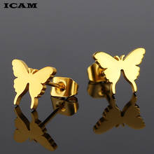 ICAM 2019 New Butterfly Earrings Gold Color Stainless Steel Stud Earrings for Women Child Cute Butterfly Cartilage Ear Studs 2024 - buy cheap