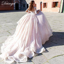Detmgel Design Romantic Scoop Neck 3/4 Sleeve Lace A-Line Wedding Dress 2022 Gorgeous Appliques Court Train Princess Bridal Gown 2024 - buy cheap