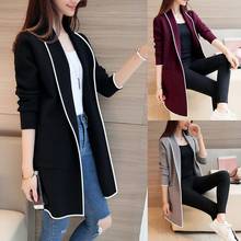 2020 New Winter Solid Color Ladies Warm Lapel Ladies Casual Cardigan Open Front Knitted Sweater Long Cardigan Jacket 2024 - buy cheap