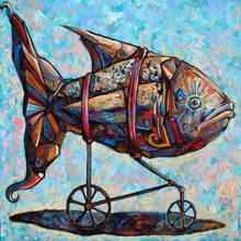 Modern abstract painting colorful fish On the conquer for land hand painted canvas oil paintings for bar room decorative art 2024 - buy cheap