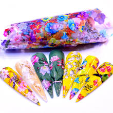 Wuf folhas de transferência de unha com laser fosco, 10 peças de flores coloridas, faixas de esmalte para unha, acessórios de beleza diy 2024 - compre barato
