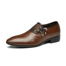 Sapatos sociais masculinos de couro sintético, sapatos de couro marrom e preto, com elástico, tamanhos 38-48 para escritório, festa, casamento 2024 - compre barato