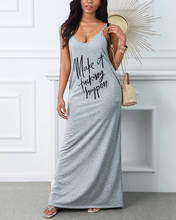 Women Fashion Casual Loose  Overdized Maxi Dress V Neck Sleeveless Letter Printed  Maxi Dress 2024 - buy cheap