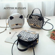 Women Leopard Shoulder Bags Sequin Crossbody Handbags Creative Cute Cat Small Messenger Handbags PU Leather Shoulder Bags Bolsas 2024 - buy cheap