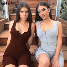 Instahot-macacão de zíper justo para mulheres, sem mangas, de malha, elástica, sexy, casual, verão, roupa 2024 - compre barato