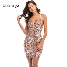 Ziamonga sparkly ouro lantejoulas vestidos sexy mulher festa noite clube borla mini vestido curto elegante bodycon vestido de pnecil 2024 - compre barato