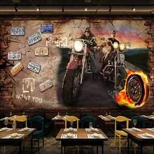 Papel de parede personalizado 3d, retro, motocicleta, nostálgico, tijolos, fundo de parede decorativo, murais, restaurante, café, fundo 3d, fresca 2024 - compre barato