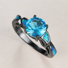 Luxury Female Aqua Blue Round Crystal Ring Charm 14KT Black Gold Wedding Rings For Women Punk Bride Opal Stone Engagement Ring 2024 - buy cheap