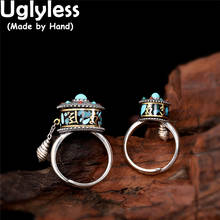 Uglyless-anillos de rueda de oración giratoria para mujer, joyería budista tibetano, anillos turquesas exóticas naturales, Mantra de 6 palabras, 2 tamaños 2024 - compra barato