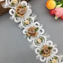 1 yard White Soluble Polyester Coffee 3D Flower Pearl Lace Trim Fabric Wedding Embroidered Handmade Lace Ribbon DIY Sewing Craft 2024 - buy cheap