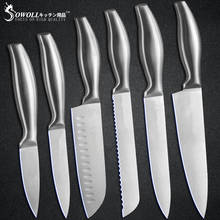 Sowoll Stainless Steel Chef Knife 8'' Slicing Bread 7'' Santoku 5'' Utility 3.5'' Paring Knife Kitchen Tools Set Full Tang Blade 2024 - buy cheap