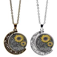 2020 New Fashion "You Are My Sunshine Hollow" Vintage Sunflower Moon & Sun Pendant Clavicle Sweater Chain Necklace For Women 2024 - buy cheap