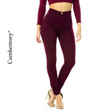CamKemsey High Waist Stretch Skinny Jeans Woman Sexy Bodycon Wine Red Denim Pencil Pants Capris Female Slim Trousers 2024 - buy cheap